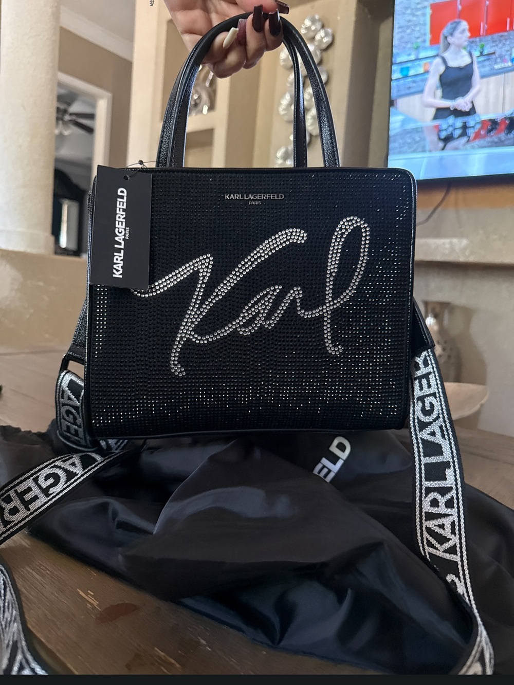 Karl Lagerfeld Black Crystal 'Karl' Signature Tote